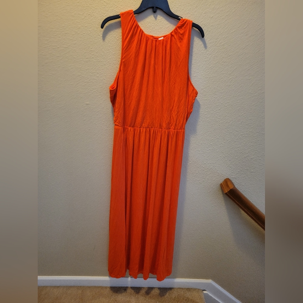 Old Navy Orange Halter Midi Dress with Ruched Smocked Details